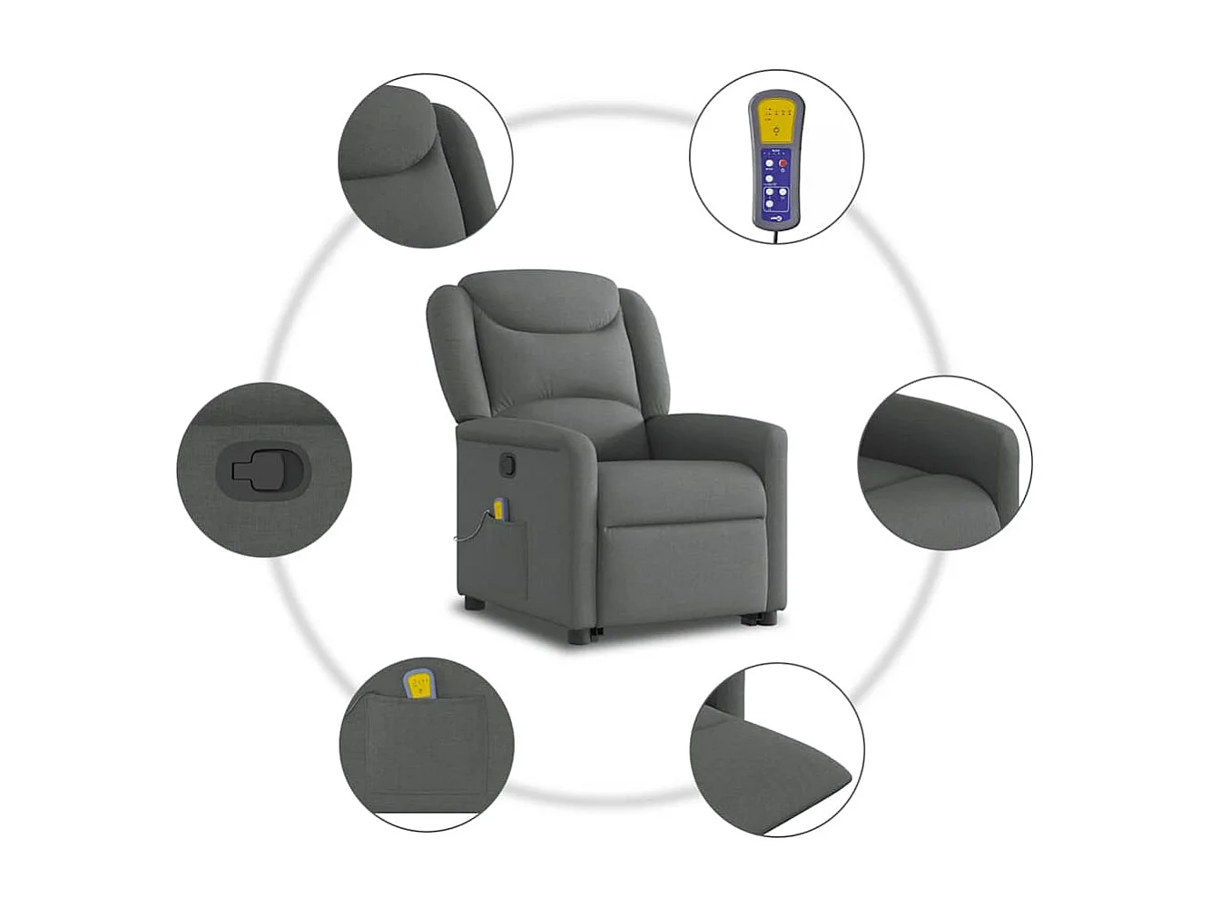 Fauteuil inclinable-Chaise de relax-Fauteuil de Massage Gris foncé Tissu SHL3606