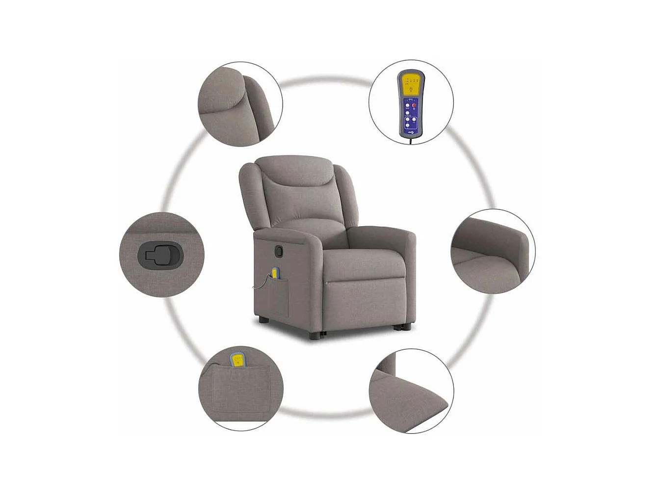 Sillón de relax | Sillón reclinable de masaje elevable tela gris taupé SHL3095