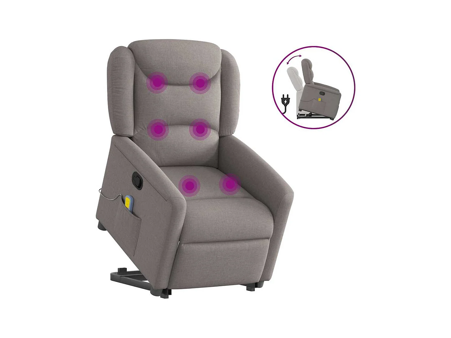 Sillón de relax | Sillón reclinable de masaje elevable tela gris taupé SHL3095