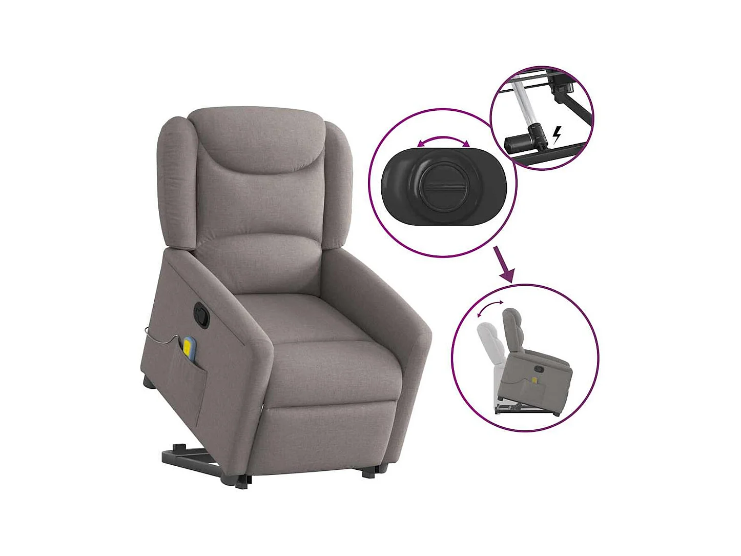 Sillón de relax | Sillón reclinable de masaje elevable tela gris taupé SHL3095