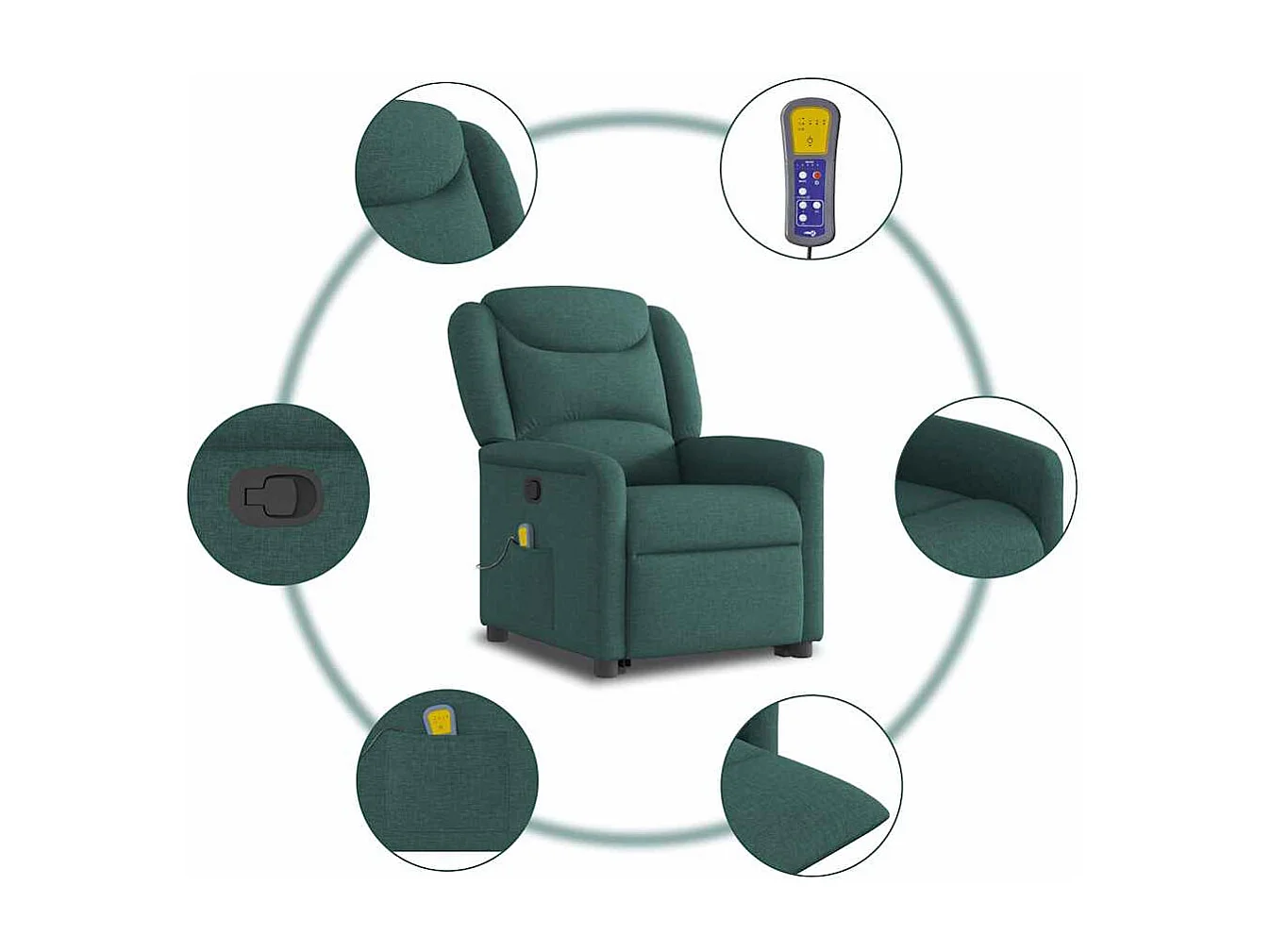 Poltrona Confortável | Poltrona reclinável elevatória de massagens tecido verde-escuro SHL133961