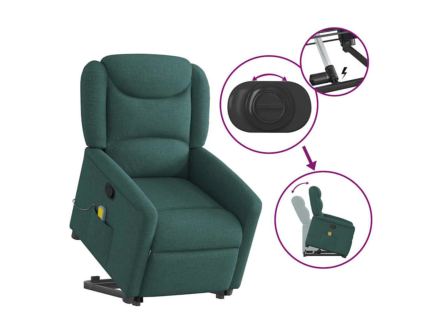Silla de masaje reclinable de pie de tela verde oscura SHL8813