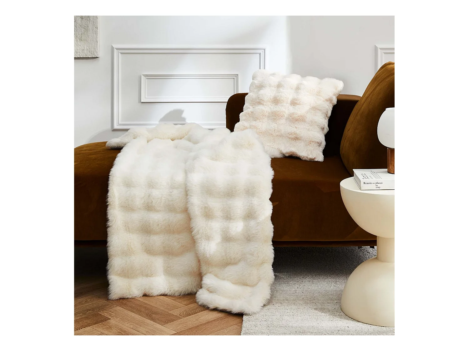 Plaid fourrure chaud naturel 125x150 Mounty