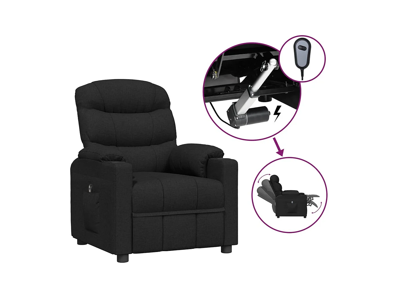 Fauteuil inclinable électrique-Chaise de relax-Fauteuil salon Noir Tissu SHL4369