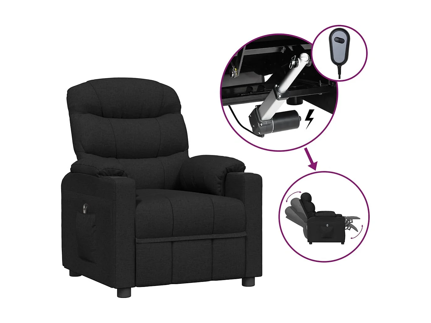 Fauteuil inclinable électrique-Chaise de relax-Fauteuil salon Noir Tissu SHL4369