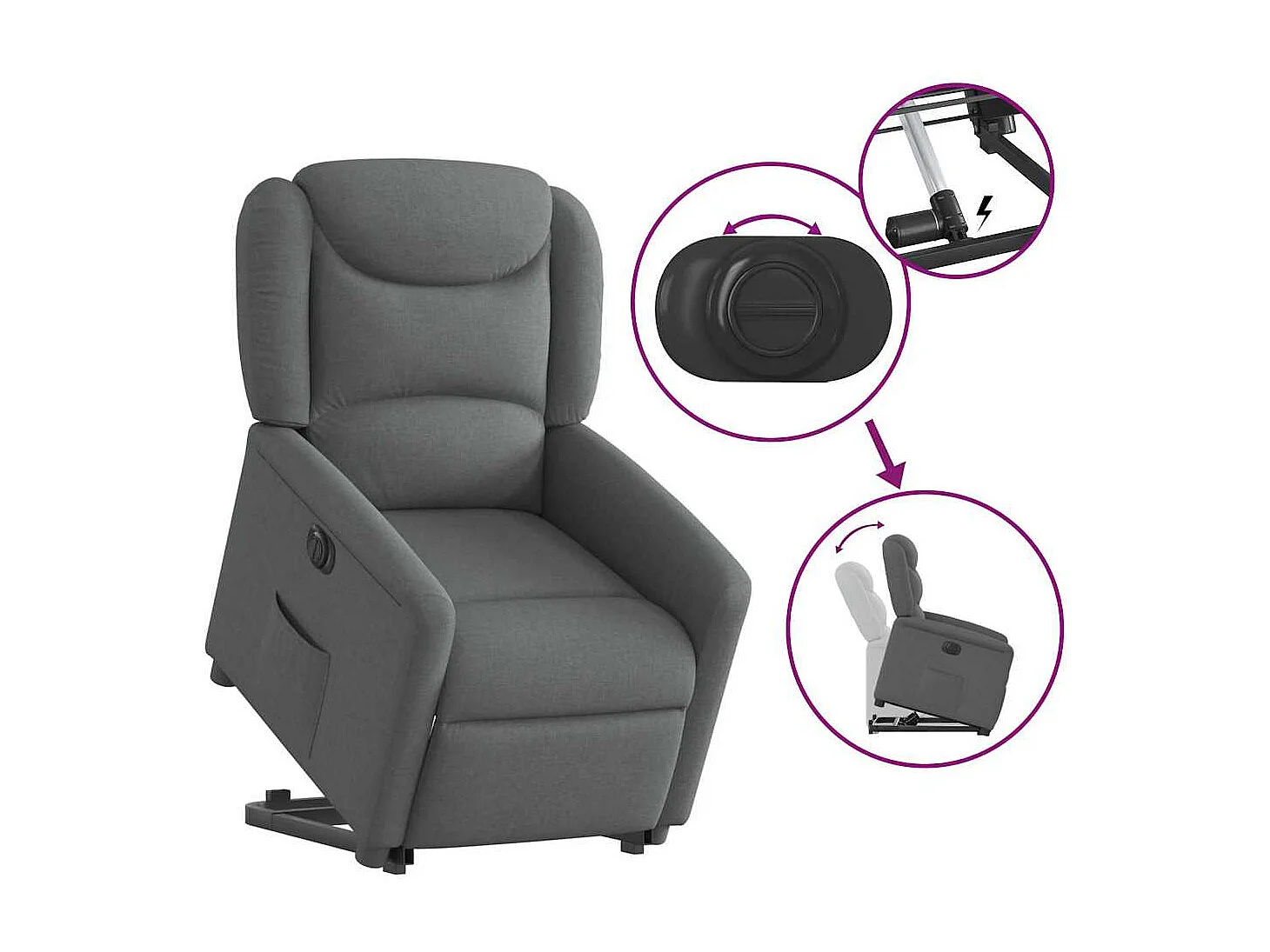 Fauteuil inclinable électrique-Chaise de relax-Fauteuil TV gris foncé tissu SHL3221
