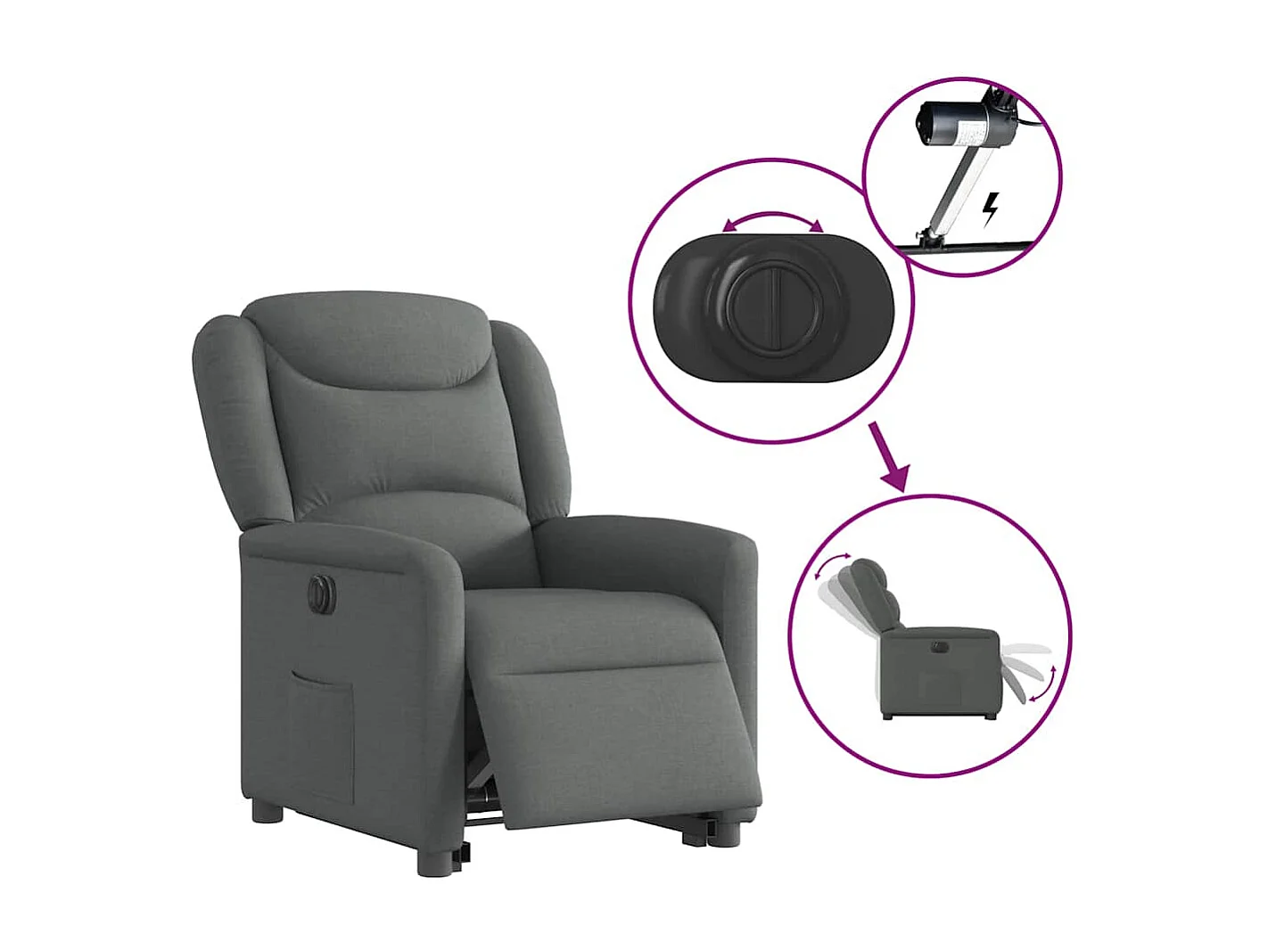 Fauteuil inclinable électrique-Chaise de relax-Fauteuil TV gris foncé tissu SHL3221