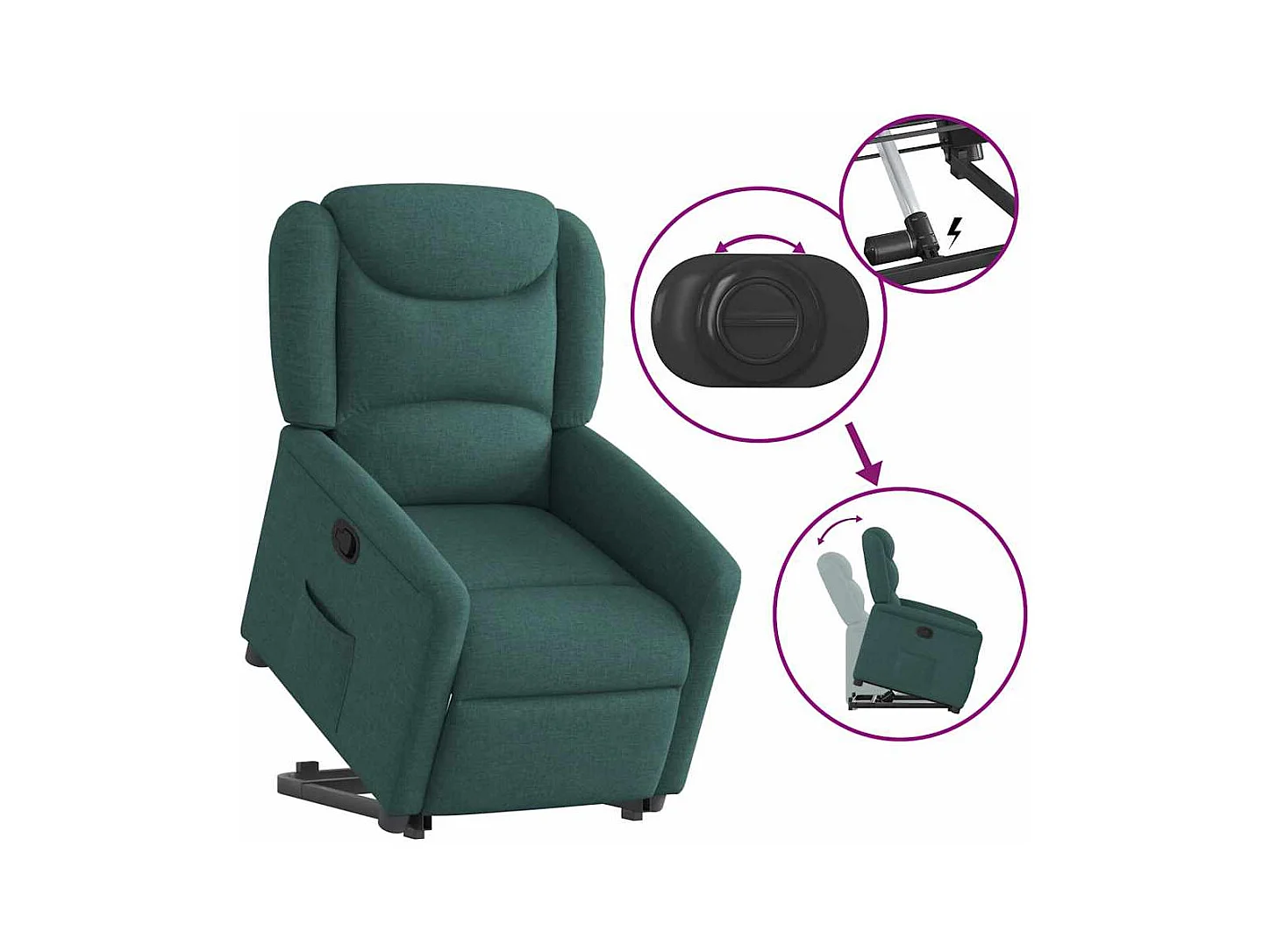 Sillón de relax | Silla | Sillón reclinable elevable tela verde oscuro SHL7857