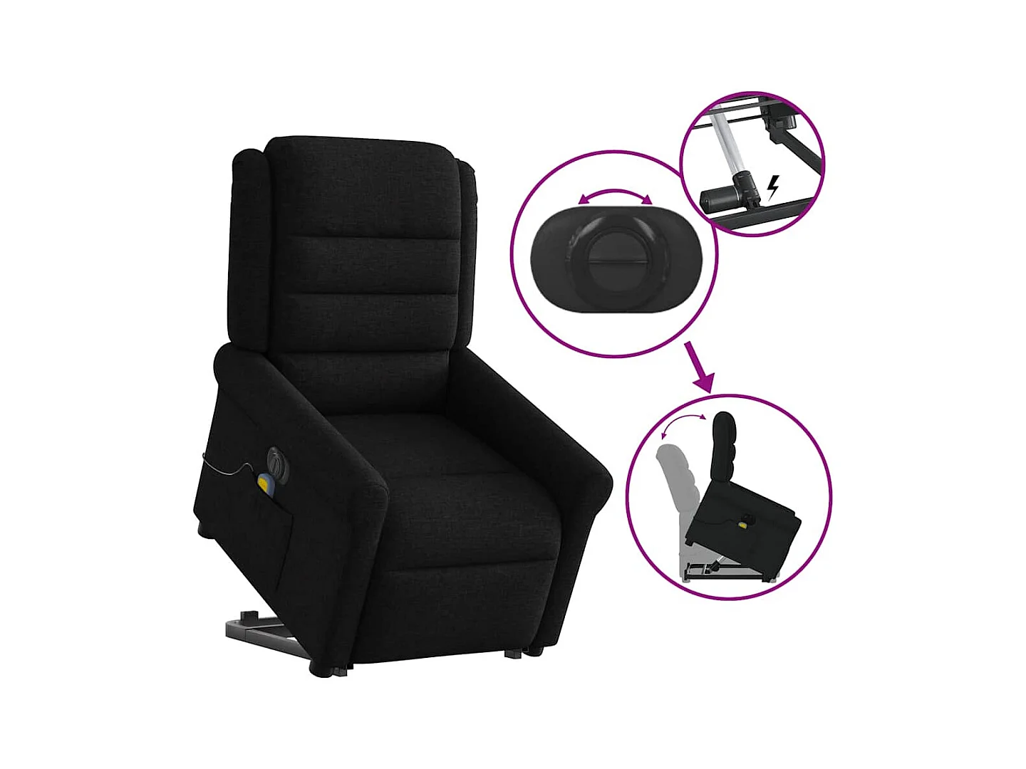 Sillón de salón | Silla | Sillón de masaje eléctrico reclinable elevable tela negro SHL6980
