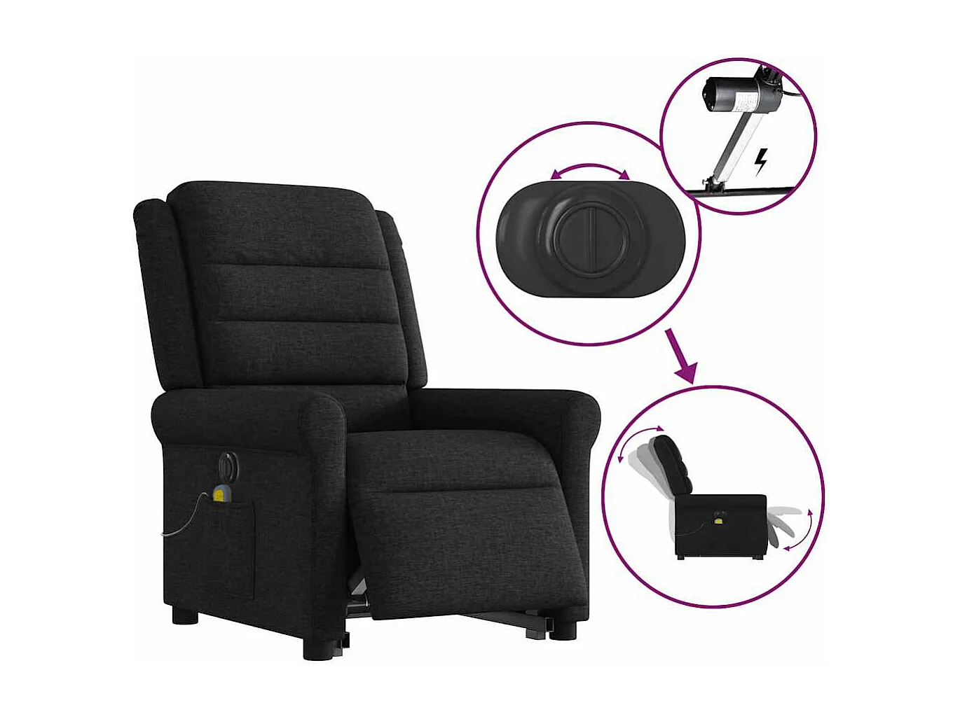 Fauteuil inclinable électrique-Chaise de relax-Fauteuil de Massage Noir Tissu SHL915