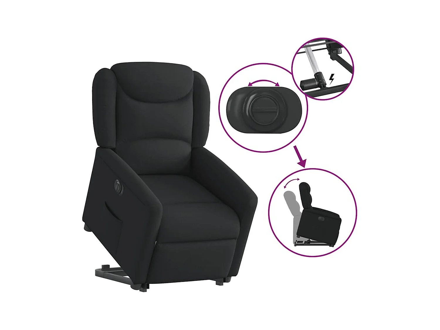Silla de relax | Sillón eléctrico reclinable elevable de tela negro SHL6543