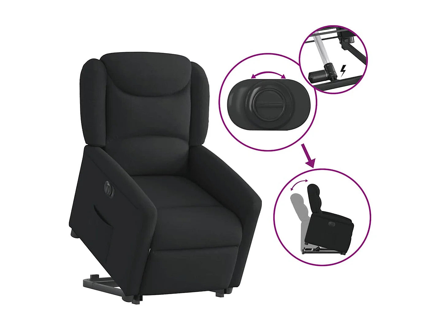 Silla de relax | Sillón eléctrico reclinable elevable de tela negro SHL6543