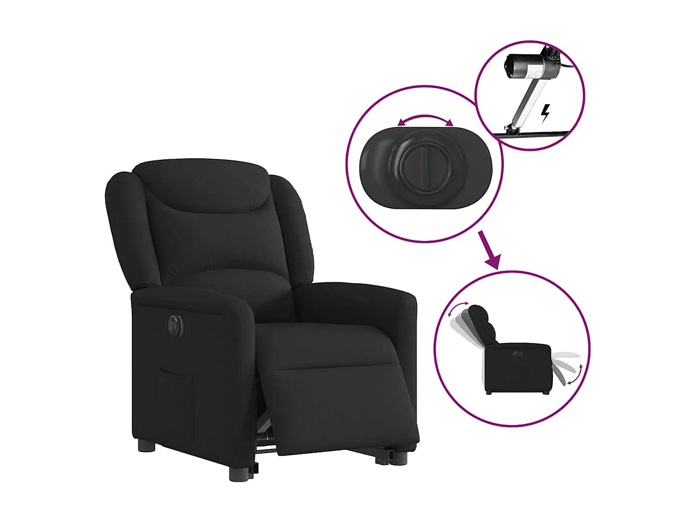 Fauteuil inclinable électrique-Chaise de relax-Fauteuil TV noir tissu SHL2938