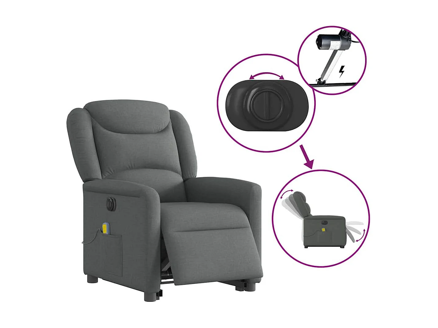 Fauteuil inclinable électrique-Chaise de relax-Fauteuil de Massage Gris foncé Tissu SHL2213