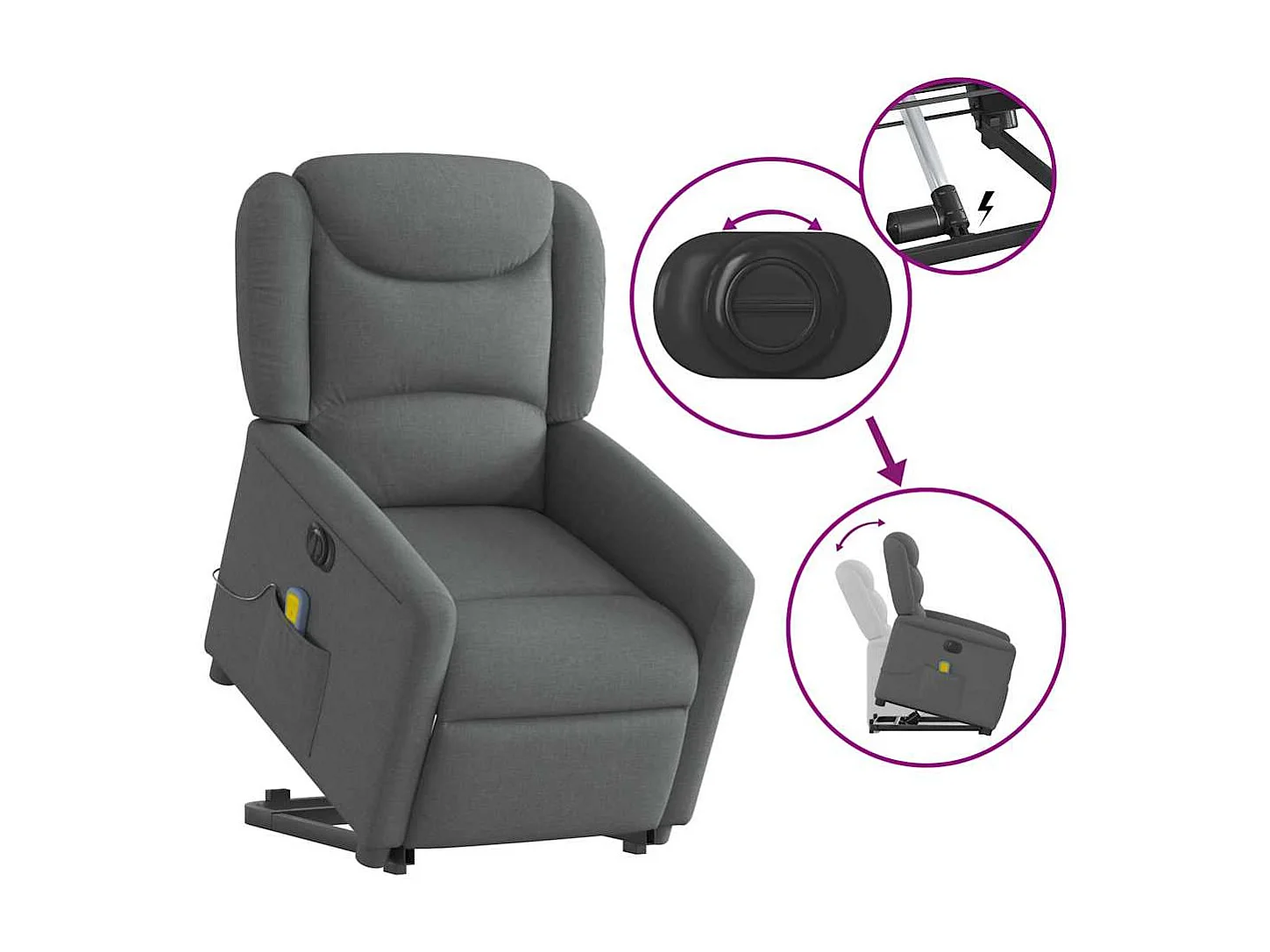 Fauteuil inclinable électrique-Chaise de relax-Fauteuil de Massage Gris foncé Tissu SHL2213