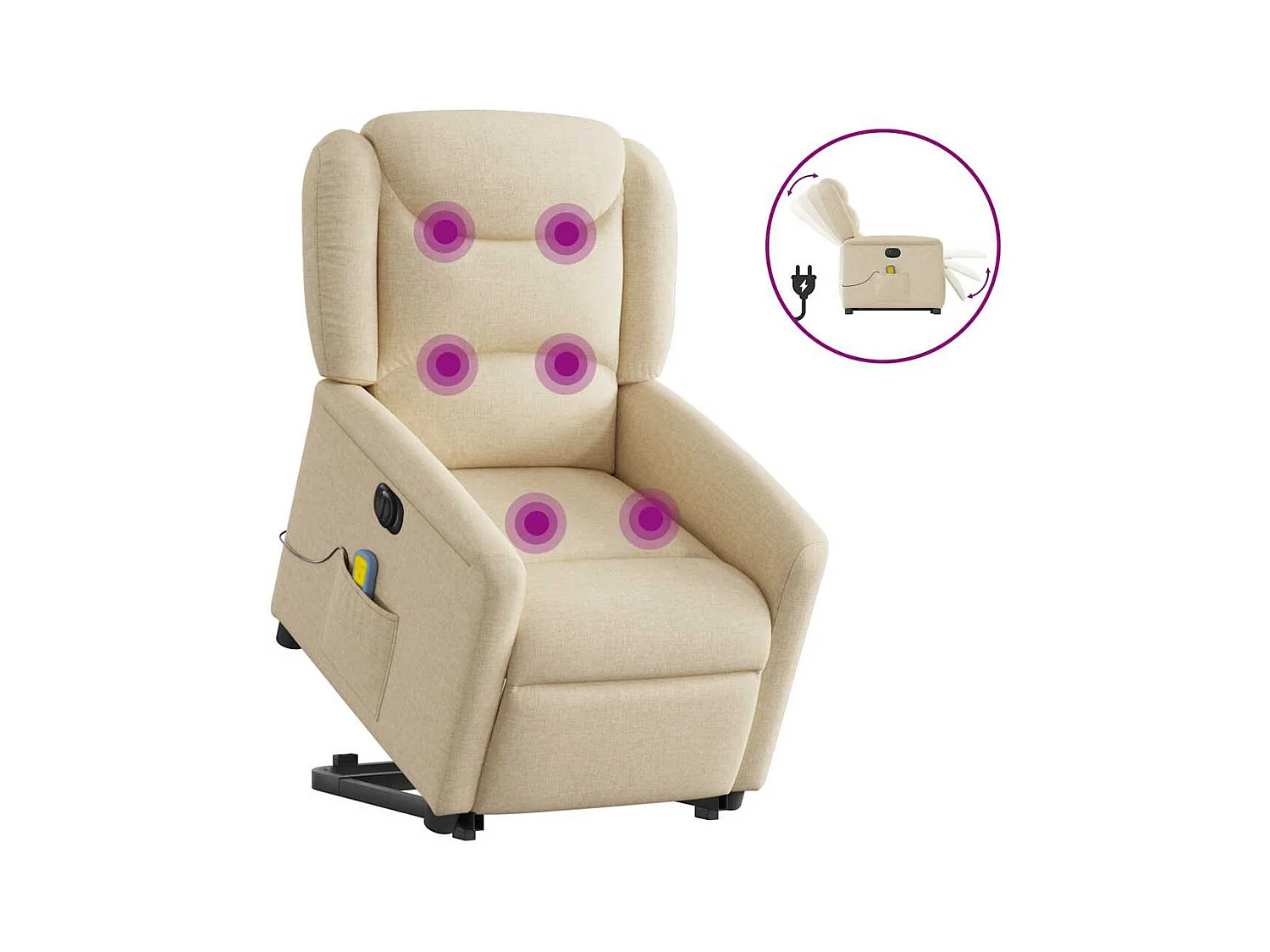 Poltrona elétrica elevatória massagens tecido creme SHL667808