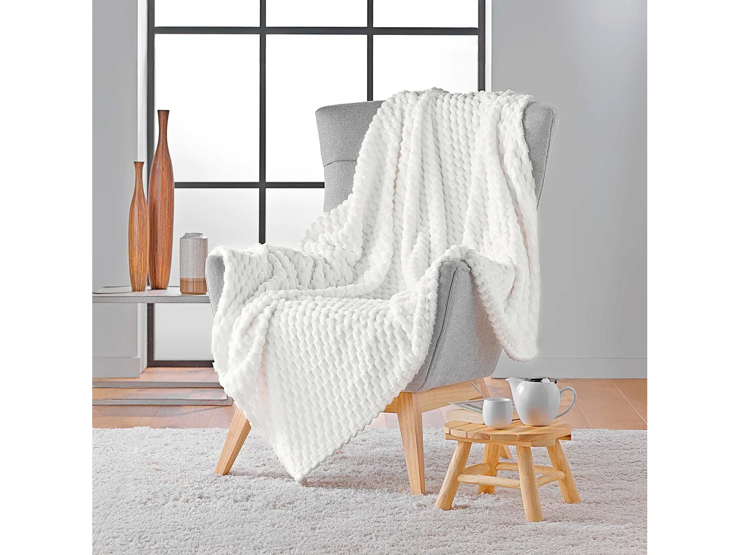Plaid polaire cocooning 125x150 naturel Mini Frosty