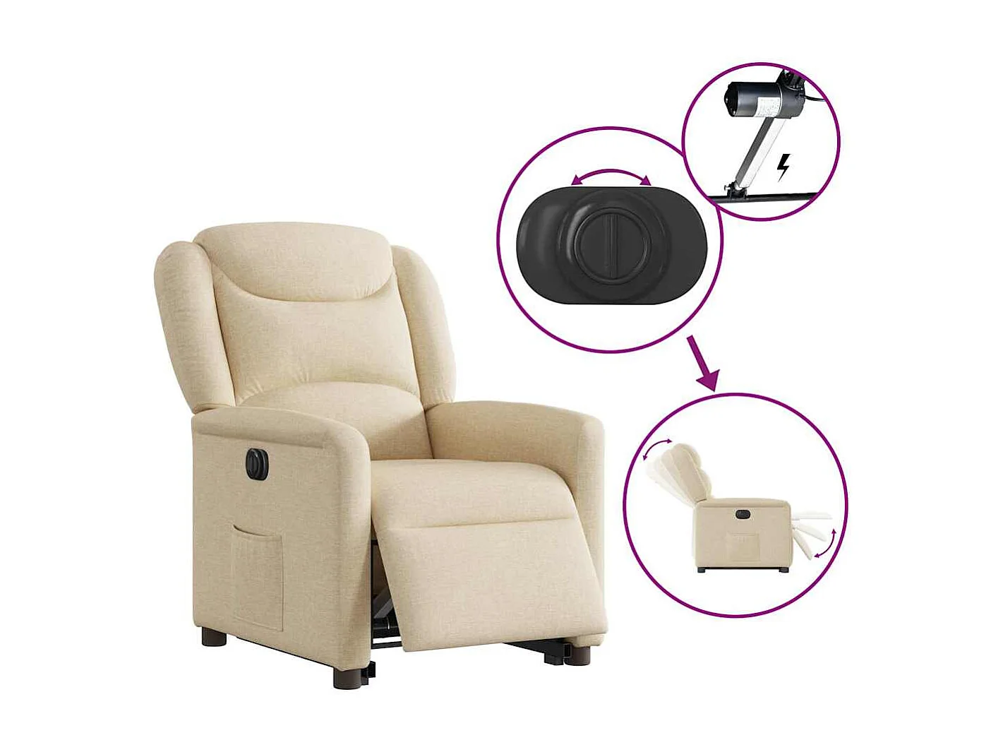 Silla de relax | Sillón eléctrico reclinable elevable de tela color crema SHL2366
