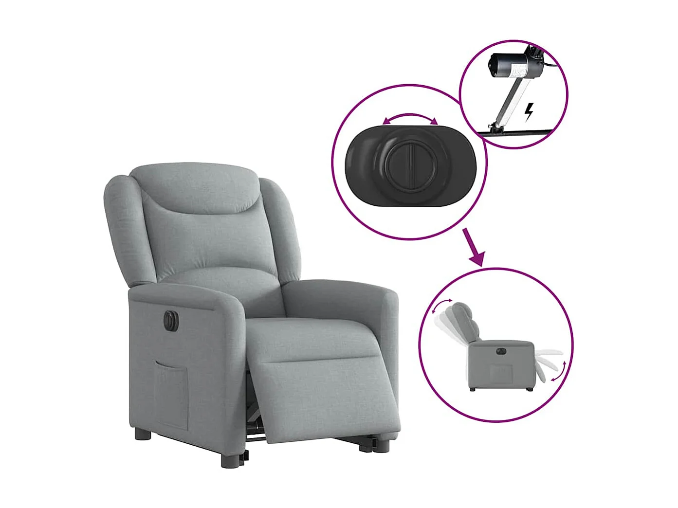 Silla de relax | Sillón eléctrico reclinable elevable de tela gris claro SHL8819