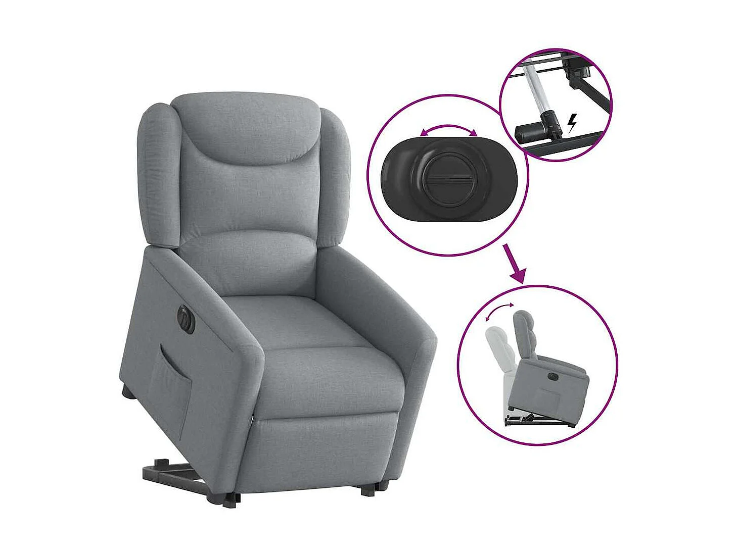 Fauteuil inclinable électrique-Chaise de relax-Fauteuil TV gris clair tissu SHL1298
