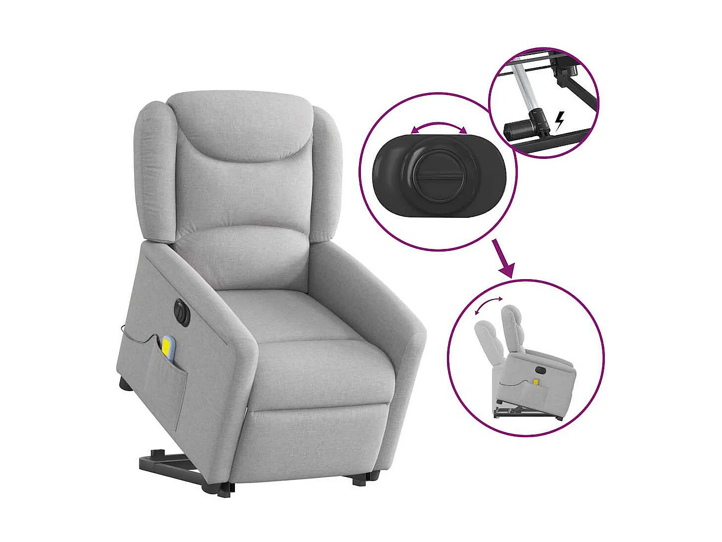 Fauteuil inclinable électrique-Chaise de relax-Fauteuil de Massage gris nuage tissu SHL2000
