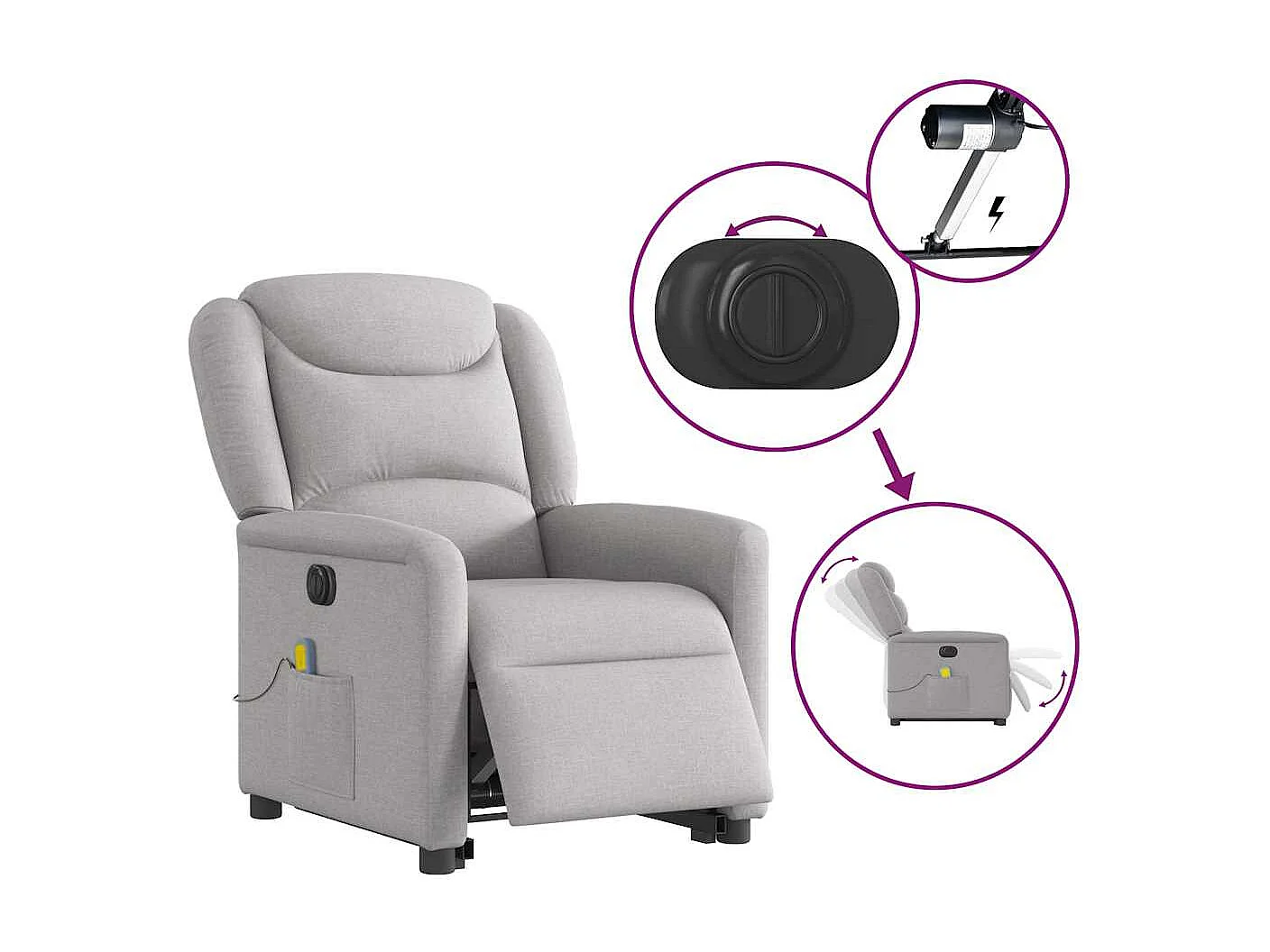 Fauteuil inclinable électrique-Chaise de relax-Fauteuil de Massage gris nuage tissu SHL2000