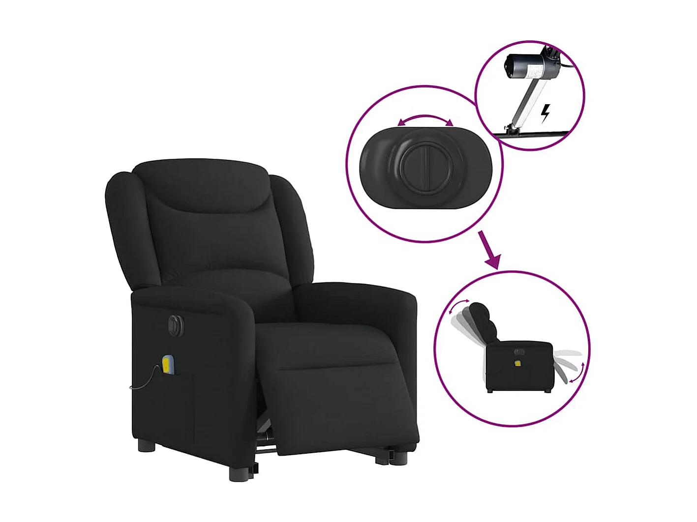 Fauteuil inclinable électrique-Chaise de relax-Fauteuil de Massage Noir Tissu SHL2832