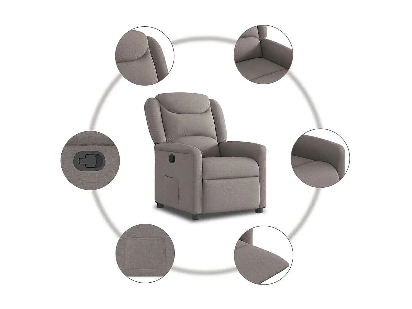 Sillón de relax | Silla | Sillón reclinable elevable tela gris taupe SHL3129
