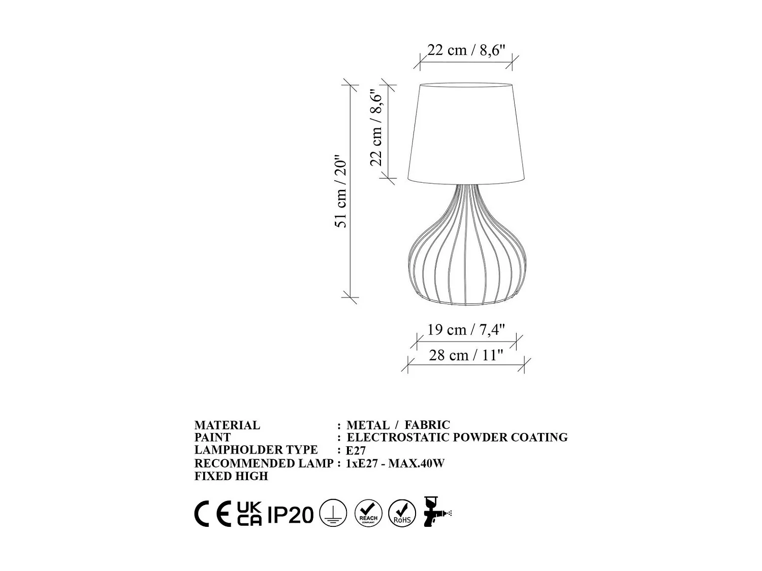Lampe à poser en métal et tissu Telis