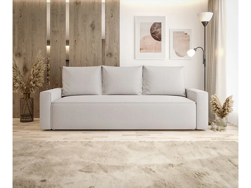 Sofa SAVIO Curio 02 kremowy z pojemnikiem na pościel sofa do salonu, sofa rozkładana, sofa z pojemnikiem