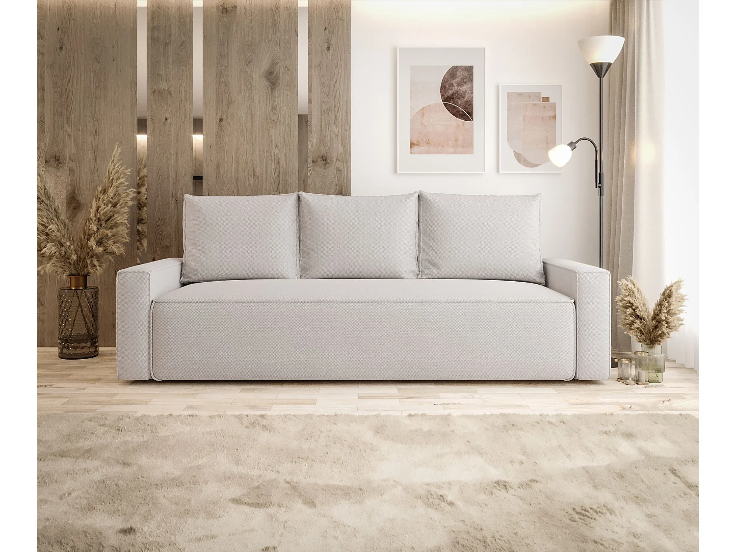 Sofa SAVIO Curio 02 kremowy z pojemnikiem na pościel sofa do salonu, sofa rozkładana, sofa z pojemnikiem