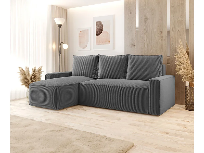 ECKSOFA mit Schlaffunktion SAVIO Poso 60 Grau Links L-Form Sofa mit Stauraum Bettkasten Wohnzimmersofa Couch Sofa Bettsofa Bettkasten Bettcouch