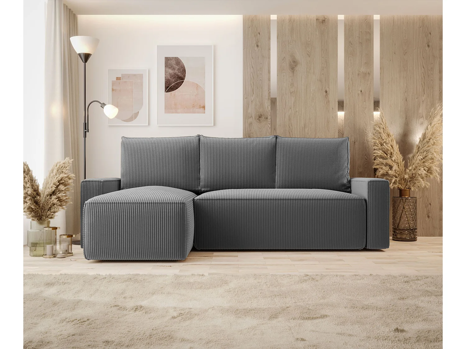 ECKSOFA mit Schlaffunktion SAVIO Poso 60 Grau Links L-Form Sofa mit Stauraum Bettkasten Wohnzimmersofa Couch Sofa Bettsofa Bettkasten Bettcouch