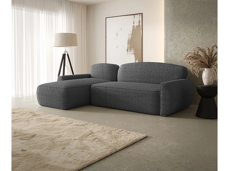 Narożnik z funkcją spania LUCAS Quelle 92 ciemnoszary lewy sofa w kształcie L z pojemnikiem na pościel sofa do salonu, sofa rozkładana, sofa z pojemnikiem