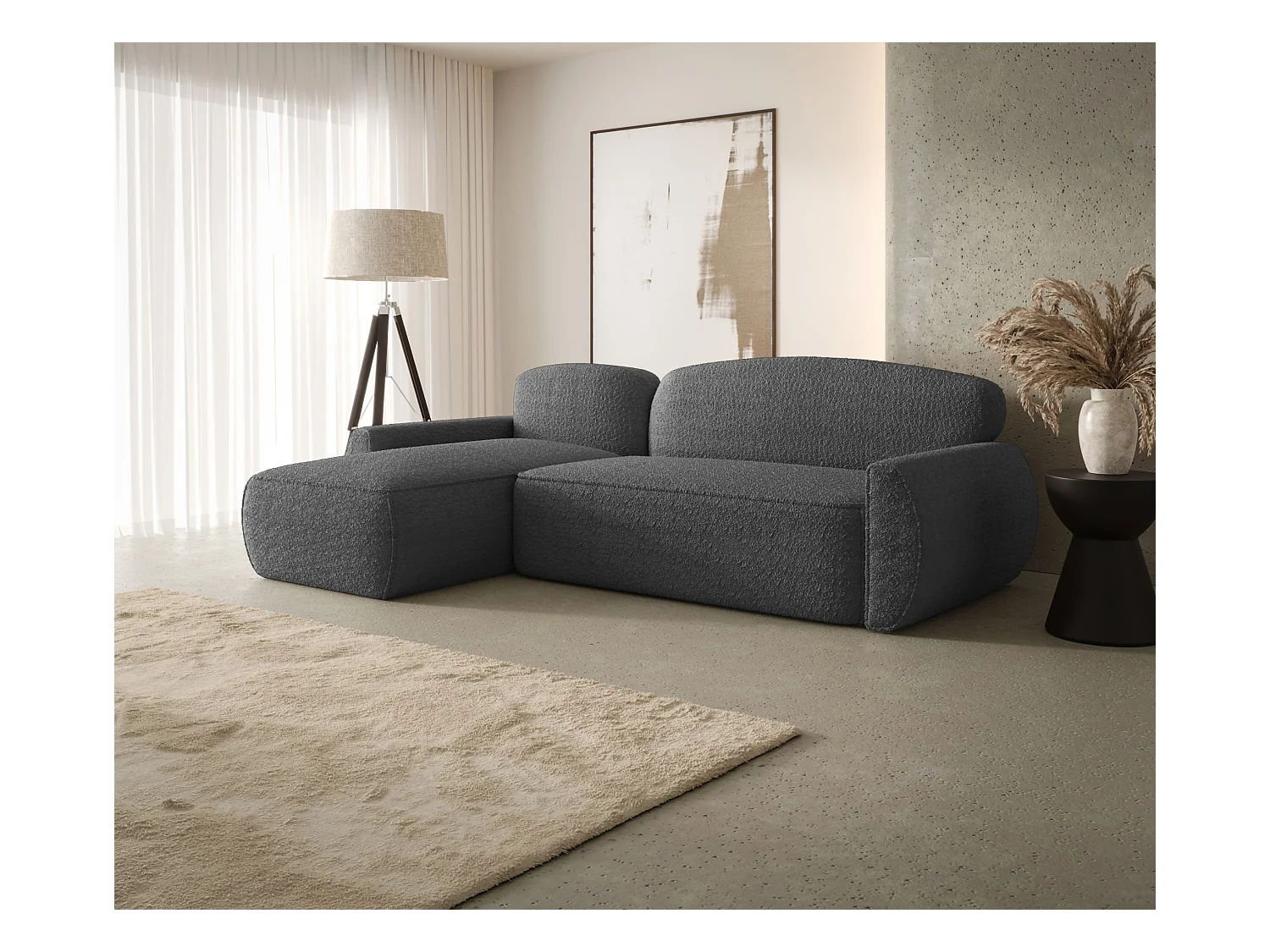 Narożnik z funkcją spania LUCAS Quelle 92 ciemnoszary lewy sofa w kształcie L z pojemnikiem na pościel sofa do salonu, sofa rozkładana, sofa z pojemnikiem