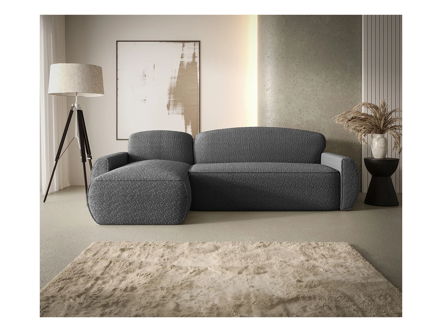 Narożnik z funkcją spania LUCAS Quelle 92 ciemnoszary lewy sofa w kształcie L z pojemnikiem na pościel sofa do salonu, sofa rozkładana, sofa z pojemnikiem