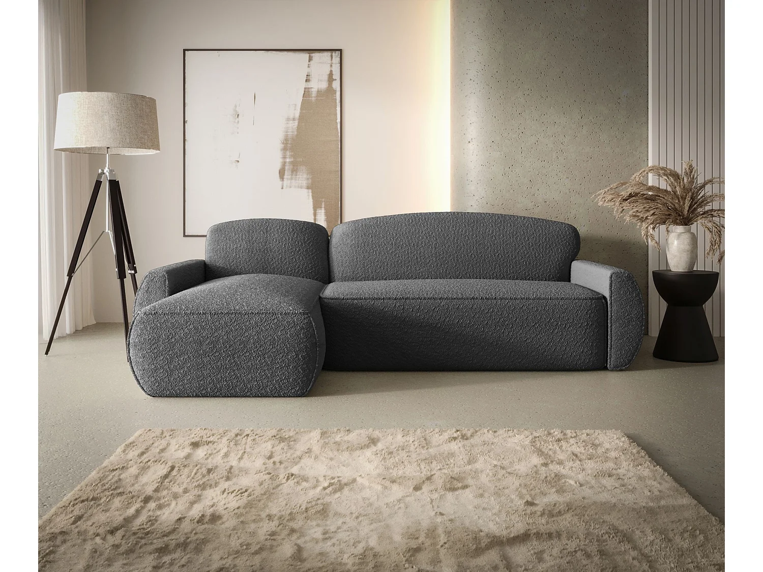 ECKSOFA mit Schlaffunktion LUCAS Quelle 92 Dunkelgrau Links L-Form Sofa mit Stauraum Bettkasten Wohnzimmersofa Couch Sofa Bettsofa Bettkasten Bettcouch