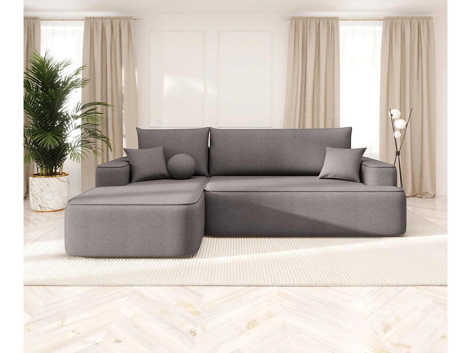 ECKSOFA mit Schlaffunktion FIGO Curio 83 Grau Links L-Form Sofa mit Stauraum Bettkasten Wohnzimmersofa Couch Sofa Bettsofa Bettkasten Bettcouch