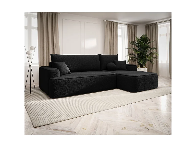 ECKSOFA mit Schlaffunktion FIGO Quelle 100 Schwarz Rechts L-Form Sofa mit Stauraum Bettkasten Wohnzimmersofa Couch Sofa Bettsofa Bettkasten Bettcouch