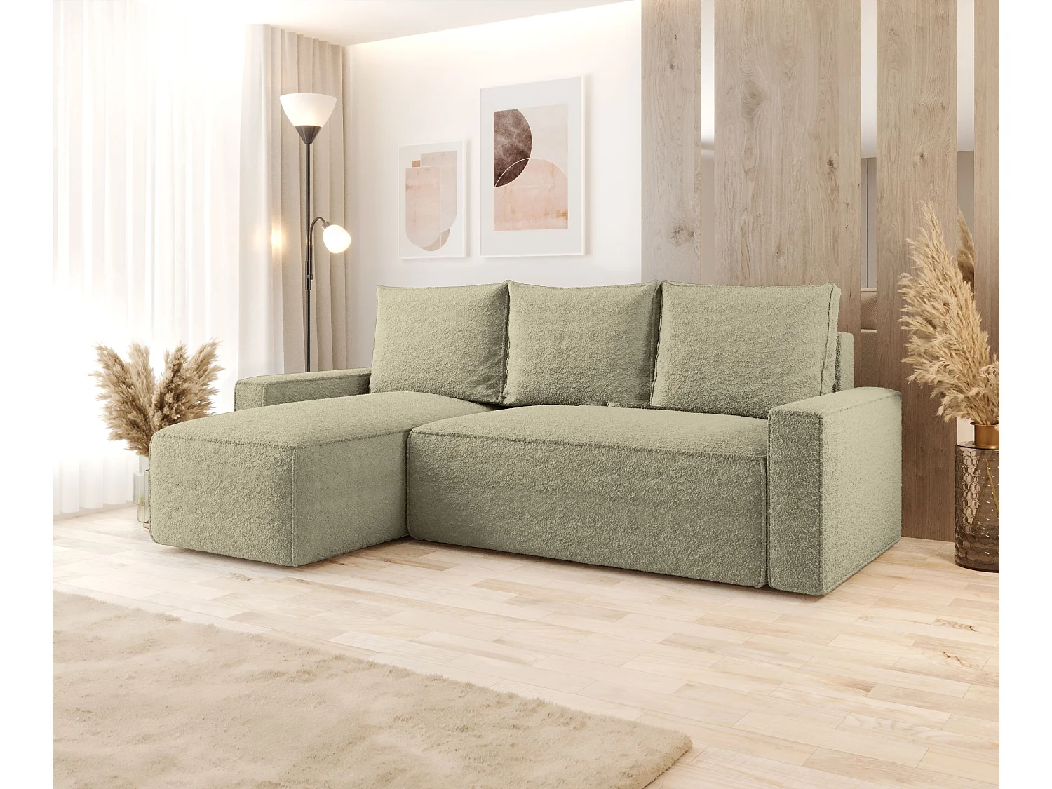 Hoekbank met slaapfunctie SAVIO Quelle 06 beige links L-vormige bank met opbergruimte woonkamerbank, slaapbank, bank met opbergruimte