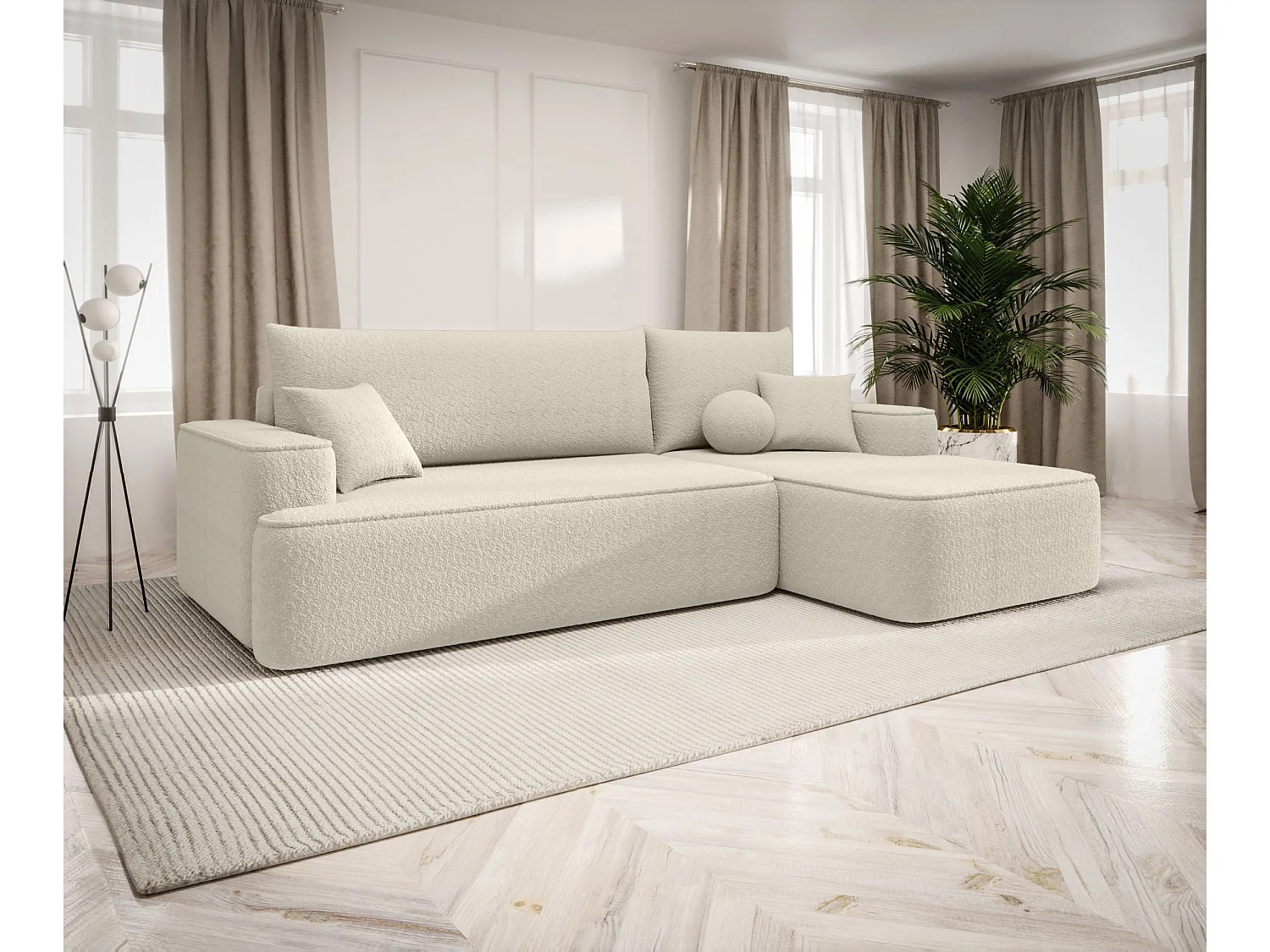 ECKSOFA mit Schlaffunktion FIGO Quelle 03 Beige Rechts L-Form Sofa mit Stauraum Bettkasten Wohnzimmersofa Couch Sofa Bettsofa Bettkasten Bettcouch
