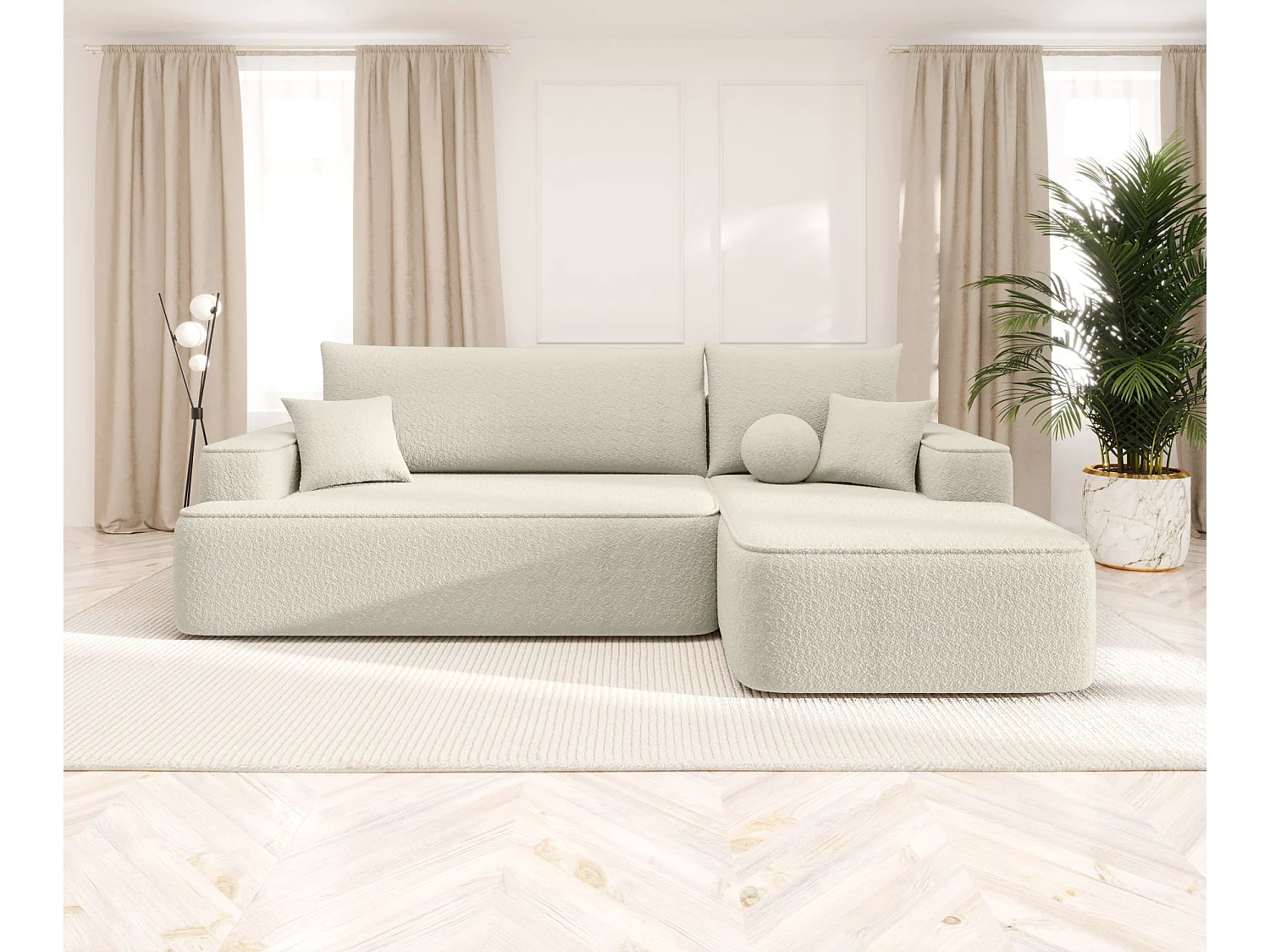 ECKSOFA mit Schlaffunktion FIGO Quelle 03 Beige Rechts L-Form Sofa mit Stauraum Bettkasten Wohnzimmersofa Couch Sofa Bettsofa Bettkasten Bettcouch