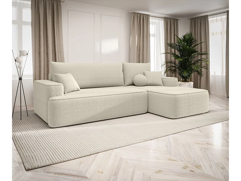 ECKSOFA mit Schlaffunktion FIGO Quelle 03 Beige Rechts L-Form Sofa mit Stauraum Bettkasten Wohnzimmersofa Couch Sofa Bettsofa Bettkasten Bettcouch
