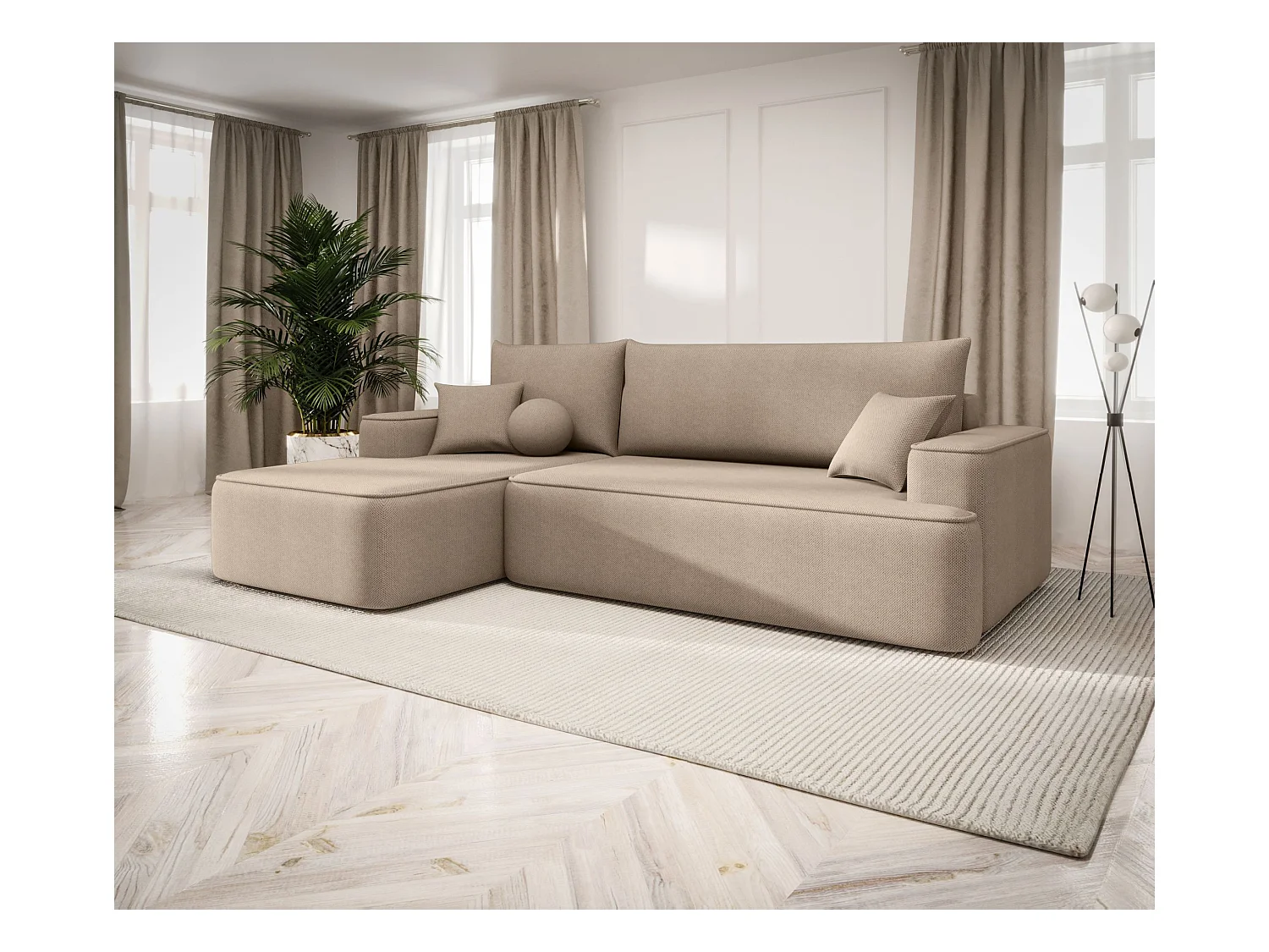ECKSOFA mit Schlaffunktion FIGO Curio 15 Beige Links L-Form Sofa mit Stauraum Bettkasten Wohnzimmersofa Couch Sofa Bettsofa Bettkasten Bettcouch