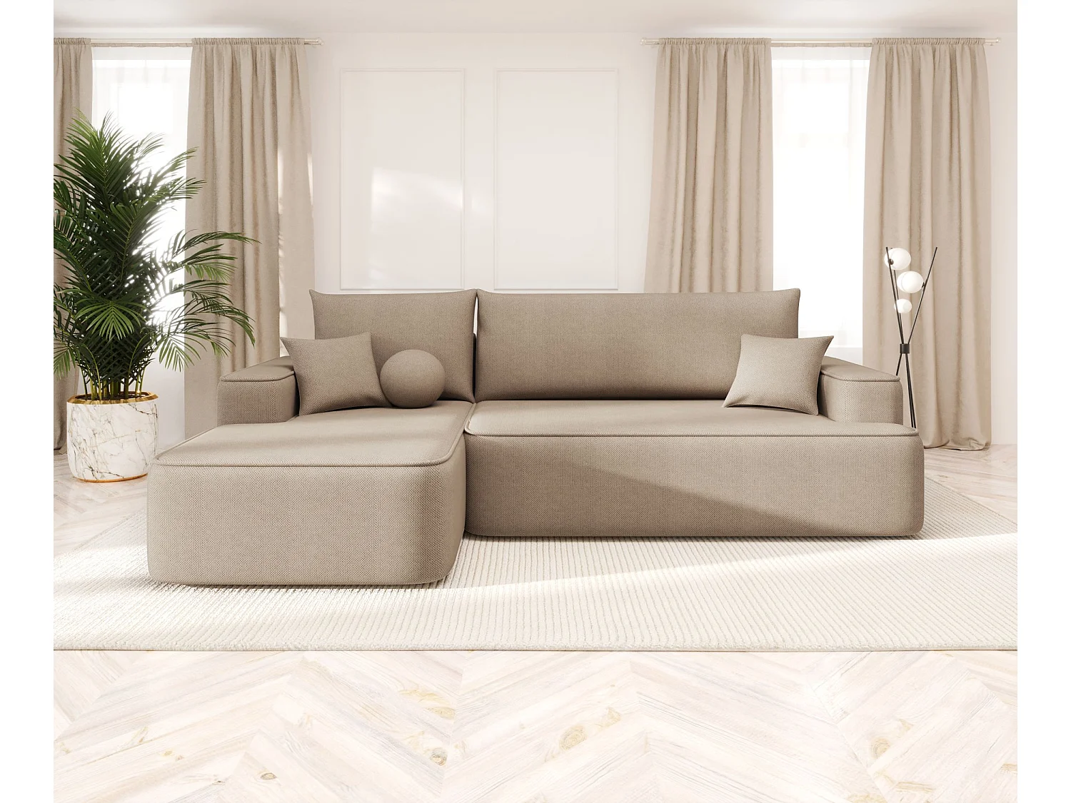 HOEKBANK FIGO met slaapfunctie Curio 15 Beige Links L-vorm bank met opbergruimte, slaapbank, woonkamerbank