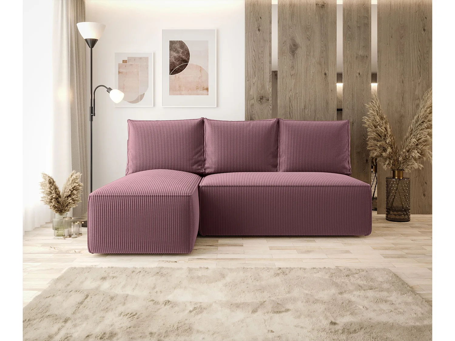 ECKSOFA mit Schlaffunktion SAVIO MINI Poso 130 Violett Links L-Form Sofa mit Stauraum Bettkasten Wohnzimmersofa Couch Sofa Bettsofa Bettkasten Bettcouch