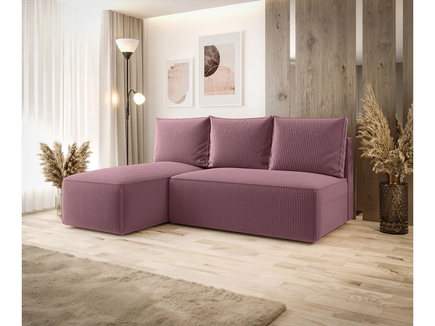 ECKSOFA mit Schlaffunktion SAVIO MINI Poso 130 Violett Links L-Form Sofa mit Stauraum Bettkasten Wohnzimmersofa Couch Sofa Bettsofa Bettkasten Bettcouch