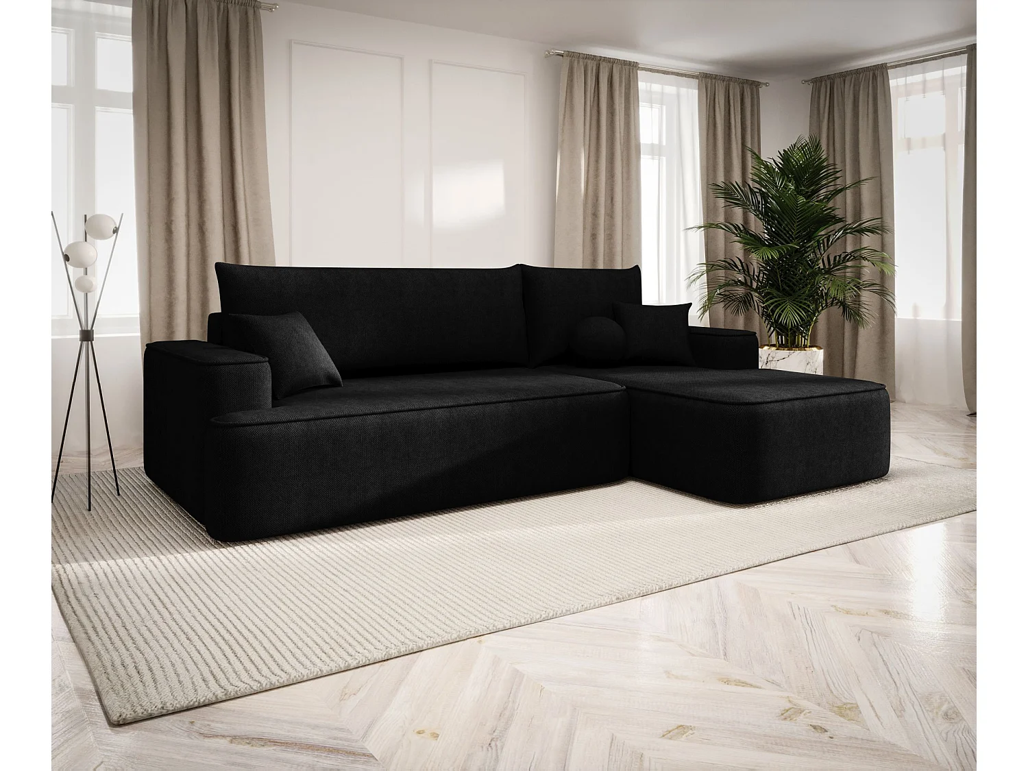 ECKSOFA mit Schlaffunktion FIGO Curio 99 Schwarz Rechts L-Form Sofa mit Stauraum Bettkasten Wohnzimmersofa Couch Sofa Bettsofa Bettkasten Bettcouch