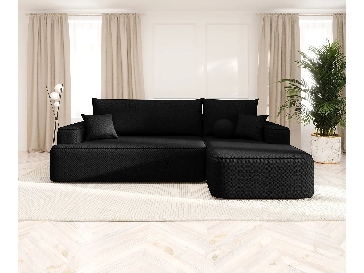 ECKSOFA mit Schlaffunktion FIGO Curio 99 Schwarz Rechts L-Form Sofa mit Stauraum Bettkasten Wohnzimmersofa Couch Sofa Bettsofa Bettkasten Bettcouch