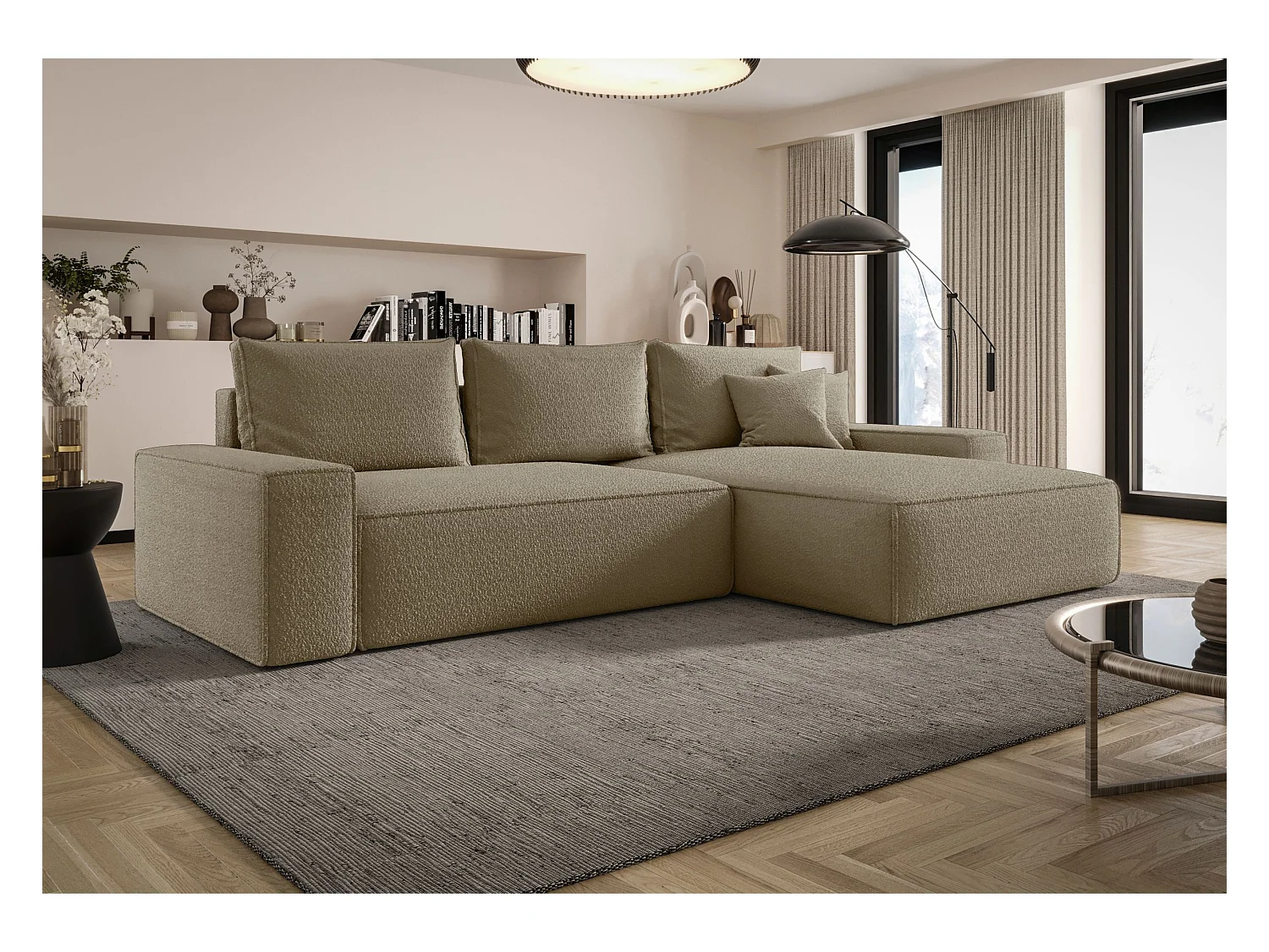 ECKSOFA MONA mit Schlaffunktion QUELLE 18 Hellbraun Rechts L-Form Sofa mit Stauraum Bettkasten Wohnzimmersofa Couch Sofa Bettsofa Bettkasten Bettcouch